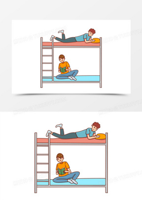 卡通手绘寝室文化男寝上下铺场景素材