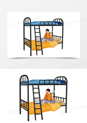 70卡通手绘女生宿舍上床下桌元素553卡通手绘上下铺高低床素材341卡通