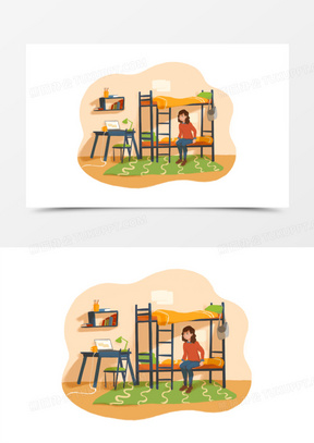 卡通手绘女生宿舍免抠素材