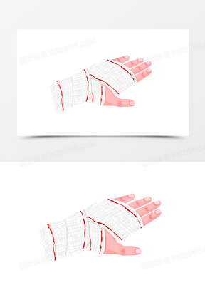 手绘绷带包扎手部插画元素