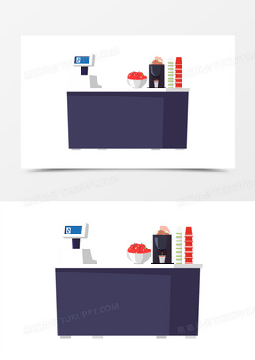 卡通手绘果汁店收银台素材