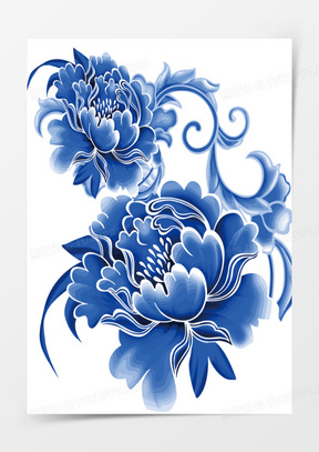 矢量青花瓷花纹之牡丹