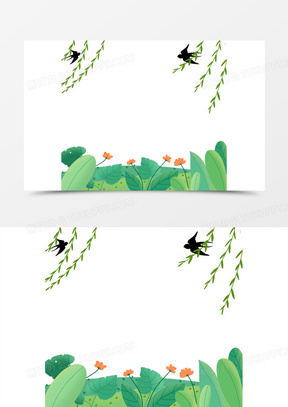 手绘插画风春天柳叶燕子装饰元素