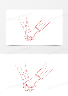 红色线描十指相扣免抠装饰元素