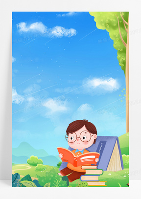 卡通男孩30看书学习知识的男孩390创意插画风儿童学习男孩记单词背景