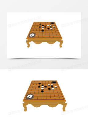 手绘卡通下棋侧视围棋棋盘免抠元素