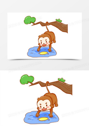卡通手绘成语故事猴子捞月场景元素
