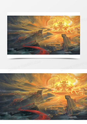 天庭天宫游戏场景原画21天宫宽屏背景黄色11黄色天宫壁纸宽屏92巨龙与