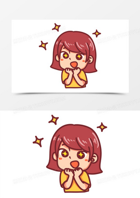 卡通手绘崇拜羡慕少女星星眼表情素材