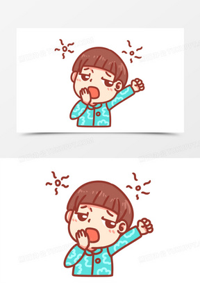 卡通手绘刚睡醒打哈欠困意表情素材