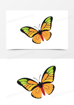 卡通手绘彩色花蝴蝶元素