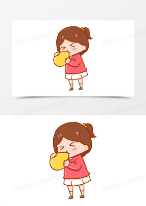 卡通手绘女孩吹气球免抠元素