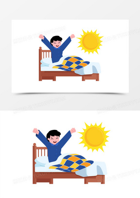 卡通手绘男生早上早起伸懒腰免抠元素