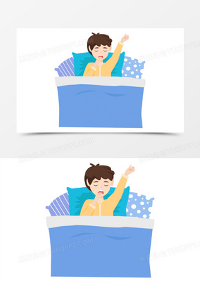 310卡通手绘女生早上起床睡醒打哈欠元素522卡通手绘闹钟响了就起床免