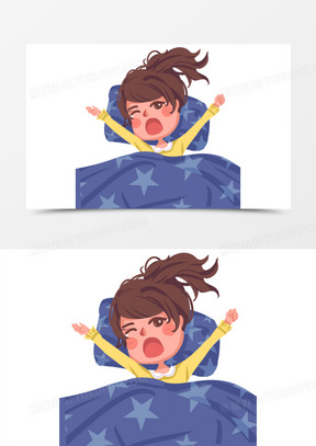 卡通手绘女孩睡醒打哈欠元素