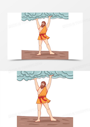 卡通手绘盘古开天辟地场景素材