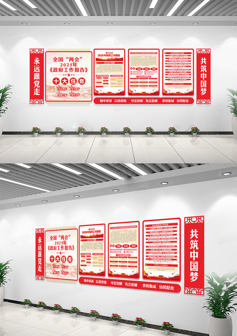 永远跟党走2025年全国两会工作报告学习两会精神党建文化墙