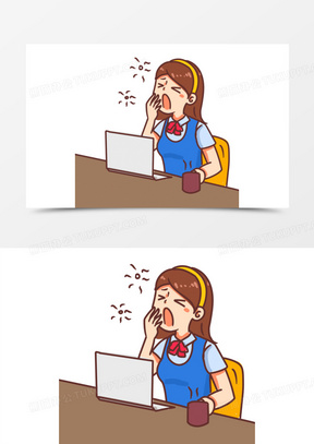 卡通手绘上班族打哈欠场景素材
