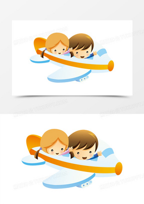 坐飞机的卡通小孩