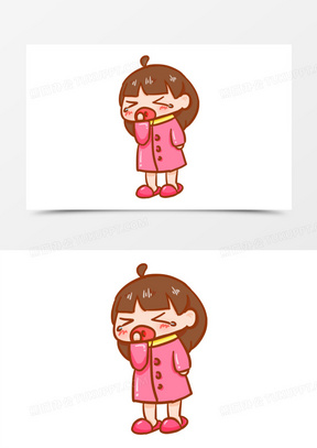 卡通手绘女孩打哈欠元素