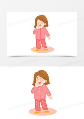 手绘卡通起床打哈欠的女孩插画元素