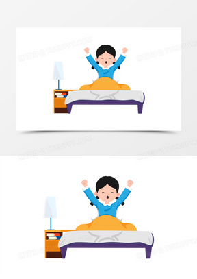 卡通手绘女孩早上起床伸懒腰免抠元素