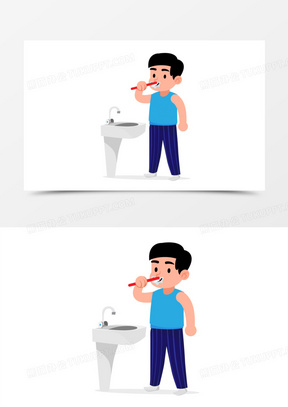 卡通手绘早上起床洗漱免抠元素