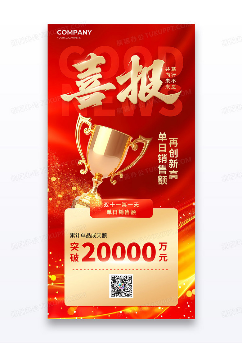 红金喜报鎏金企业战报2000万销售额海报