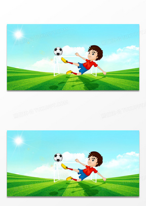 手绘卡通儿童踢足球背景
