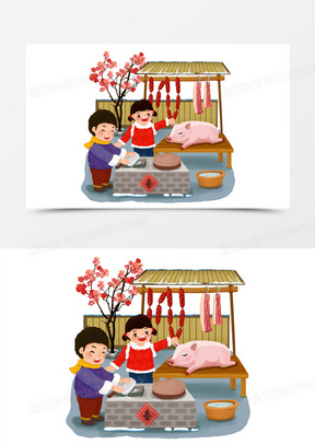 卡通手绘杀猪杀年猪免抠元素