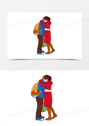 手绘卡通告别拥抱场景免抠元素