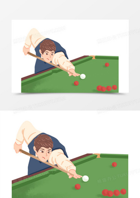 手绘卡通打台球斯诺克场景素材