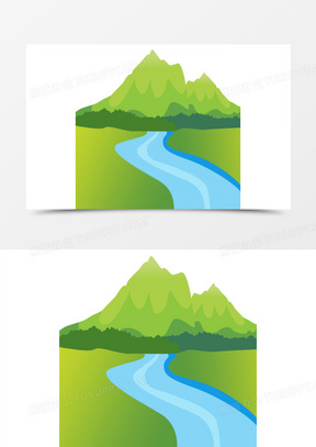 绿色山川河流免抠装饰元素