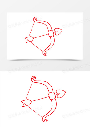 红色线稿丘比特的弓箭装饰元素