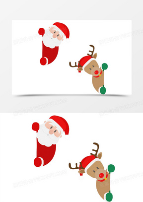 卡通简约圣诞老人与麋鹿