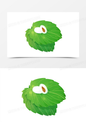 卡通手绘绿色桑叶白色蚕茧蚕蛹免抠素材