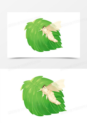 卡通手绘绿色桑叶蛾蚕蛾成年蚕虫免抠素材
