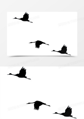 黑色剪影大雁飞翔中秋