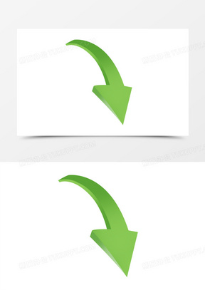 绿色渐变立体下降箭头图标元素