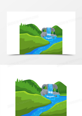 卡通手绘山川河流大自然元素