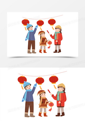 卡通手绘节日赏花灯免抠元素