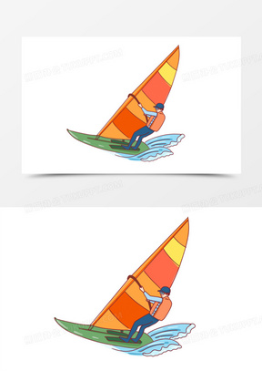 手绘卡通帆船比赛场景素材