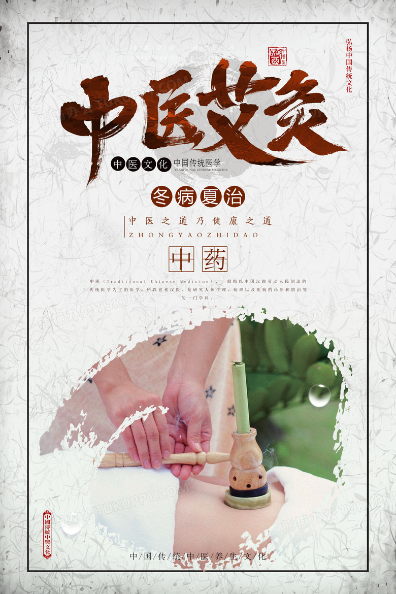 中国风中医艾灸养生中药养生促销海报