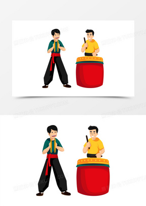 卡通手绘敲锣打鼓场景免抠元素