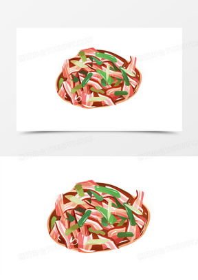手绘卡通蒜苗炒肉免抠元素