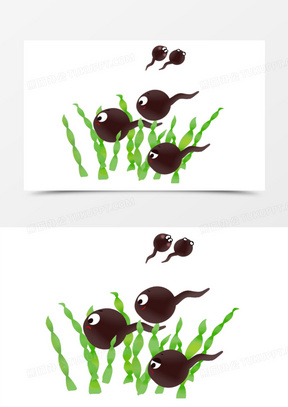 1501小蝌蚪游荷塘矢量元素2956手绘卡通小蝌蚪找青蛙妈妈场景免抠素材