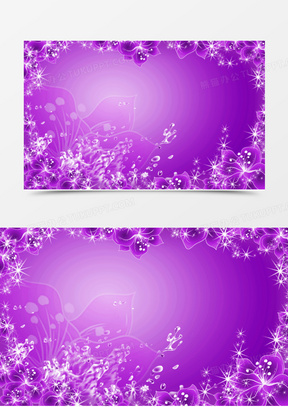紫色星光花卉边框海报背景七夕情人节
