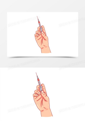 手绘卡通手拿针筒打针素材