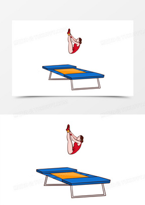 手绘卡通运动员蹦床场景元素