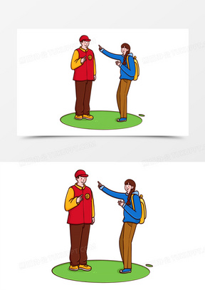 卡通手绘女孩像志愿者问路免抠元素